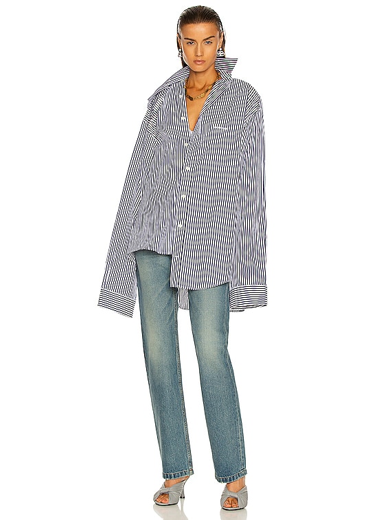 Balenciaga Twisted Shirt in Navy & White | FWRD