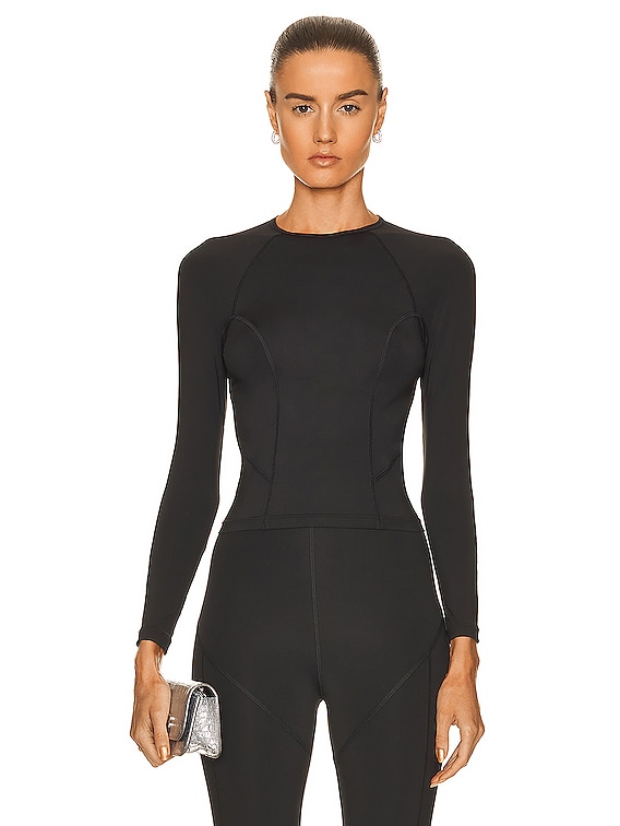 【BALENCIAGA】Long Sleeve Decollete Top Balenciaga Long Sleeve Fitted Top in Black & White | FWRD
