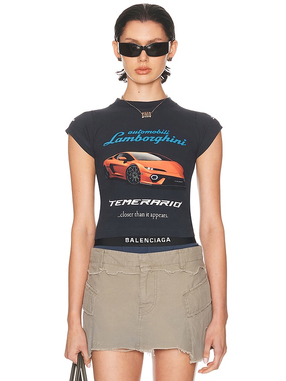 BALENCIAGA◆Automobili Lamborghini Shrunk Tシャツ Balenciaga Lamborghini Shrunk T-shirt in Faded Washed Black