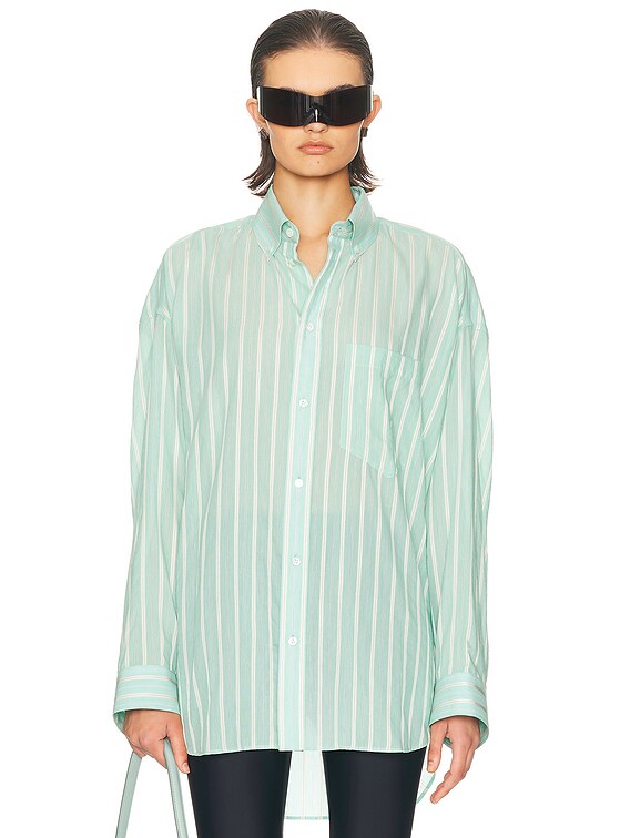 BALENCIAGA 24AW LS Cocoon Shirt コクーンシャツ Balenciaga Long Sleeve Cocoon Shirt in Green & White | FWRD