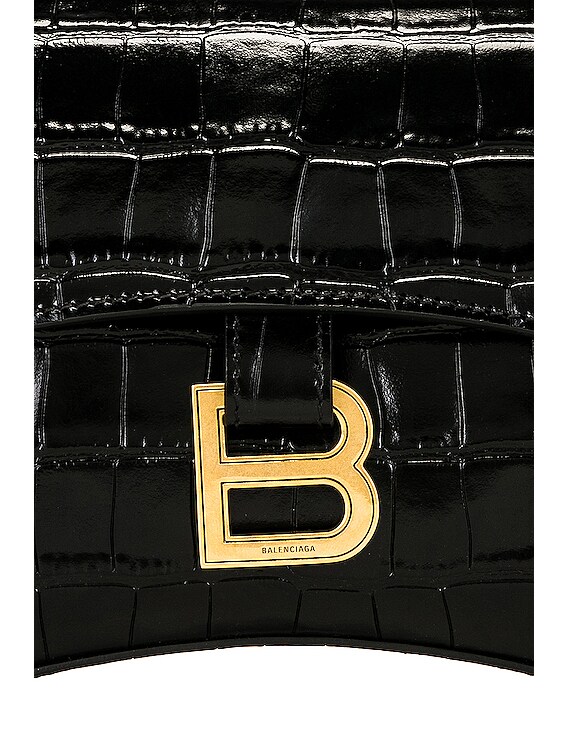 Balenciaga XS Downtown Shoulder Bag in Black & Black | FWRD