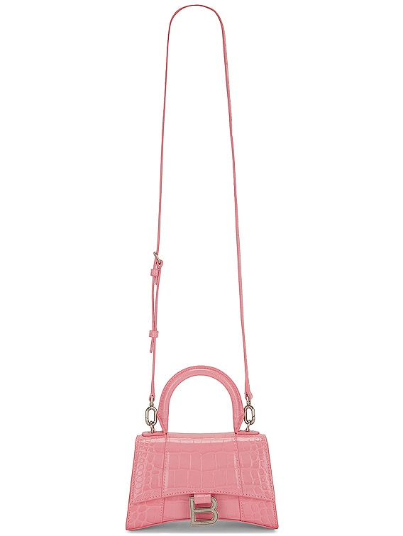 Balenciaga Sweet Pink Metallic Coated Canvas Hourglass Xs Top Handle Bag