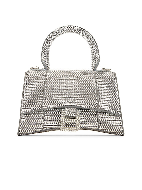 Balenciaga XS All Over Strass Hourglass Top Handle Bag in Metallic Silver -  ShopStyle