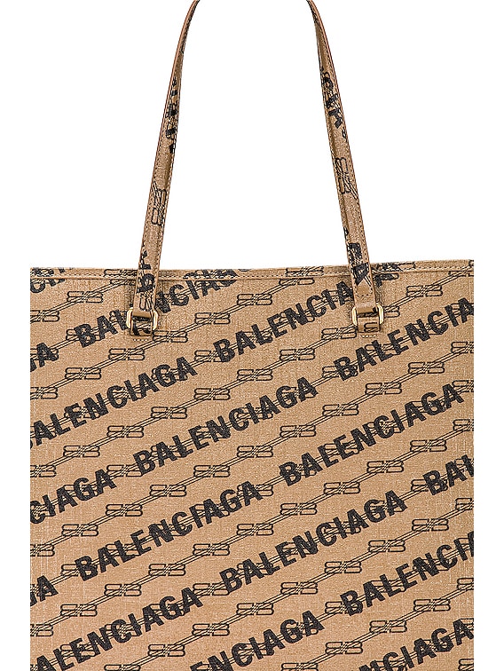 Balenciaga Large Monogram Signature Shopping Bag in Beige Brown