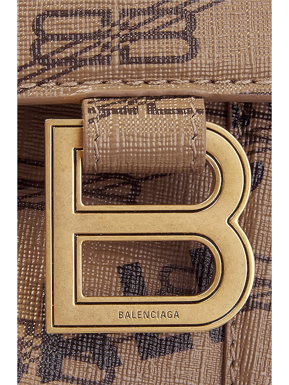 Balenciaga Small Monogram Hourglass Bag in Beige Brown & Black | FWRD