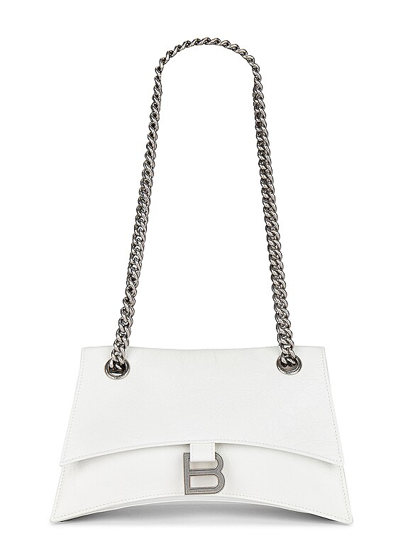 Balenciaga Small Crush Chain Quilted Optic White Leather Shoulder Bag New