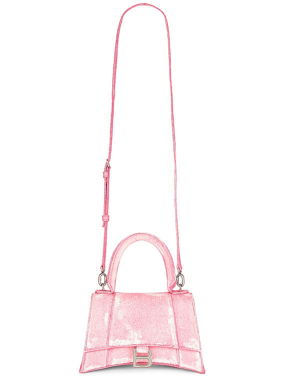 Balenciaga Small Hourglass Top Handle Bag In Denim Pink