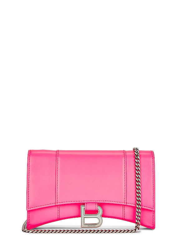 Hourglass Leather Wallet On Chain in Pink - Balenciaga