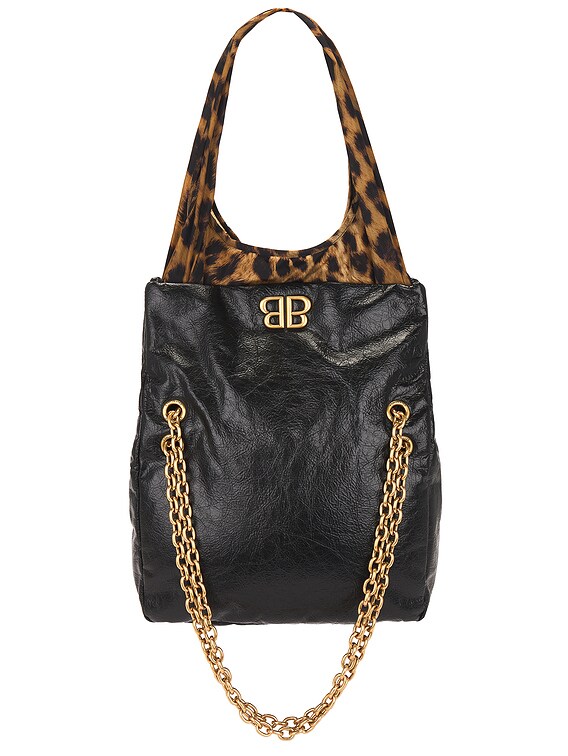 Balenciaga Monaco Small Chain Bag in Black & Leopard | FWRD Balenciaga Monaco Small Chain Bag in Black & Leopard | FWRD