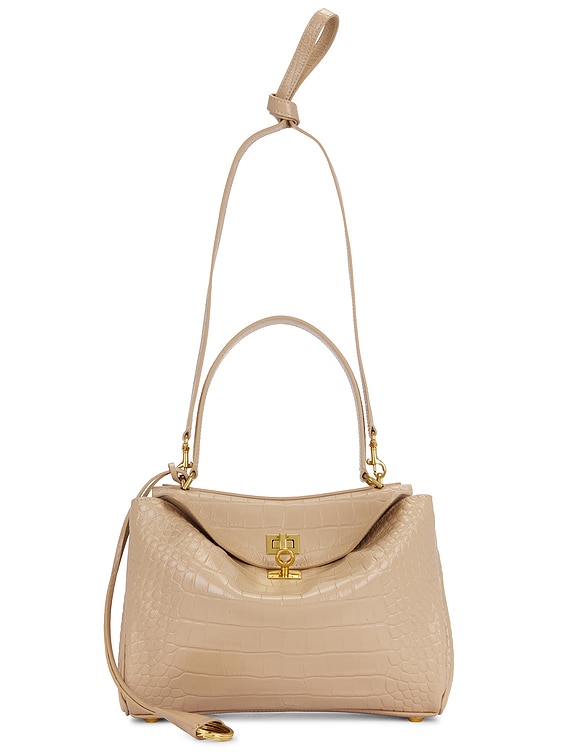 Balenciaga Rodeo Embossed Croc Small Top Handle Bag in Nude