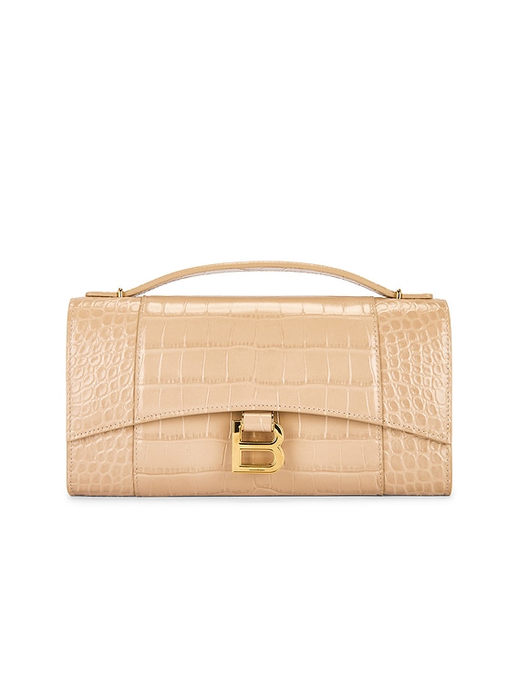 Balenciaga Hourglass Embossed Croc Pouch Handle Bag in Nude