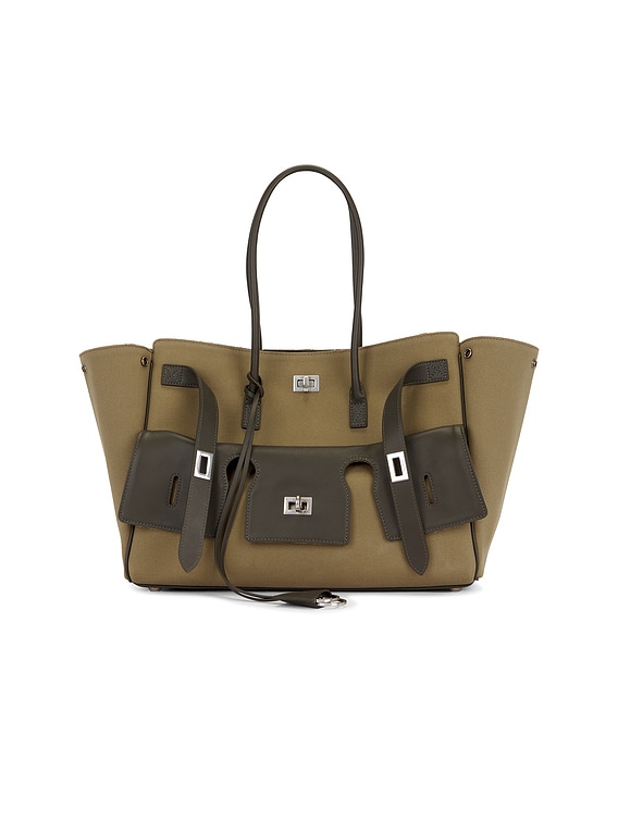 トートバッグ Balenciaga Carry All Bel Air Media Bag In Khaki Canvas Balenciaga Bel Air Canvas Medium Carry All Bag in Khaki | FWRD