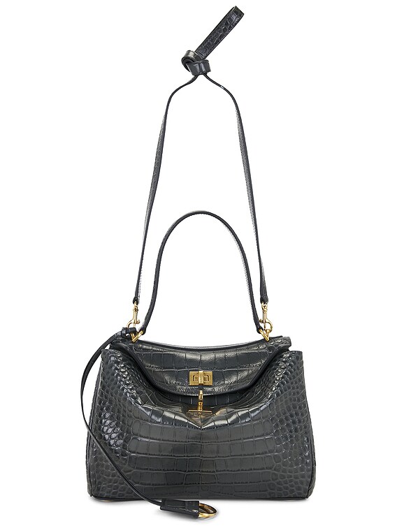 Balenciaga Rodeo Small Croc Embossed Top Handle Bag in Volcanic