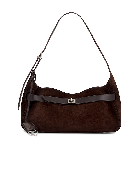 Balenciaga Bel Air Small Suede Shoulder Bag in Light Espresso | FWRD