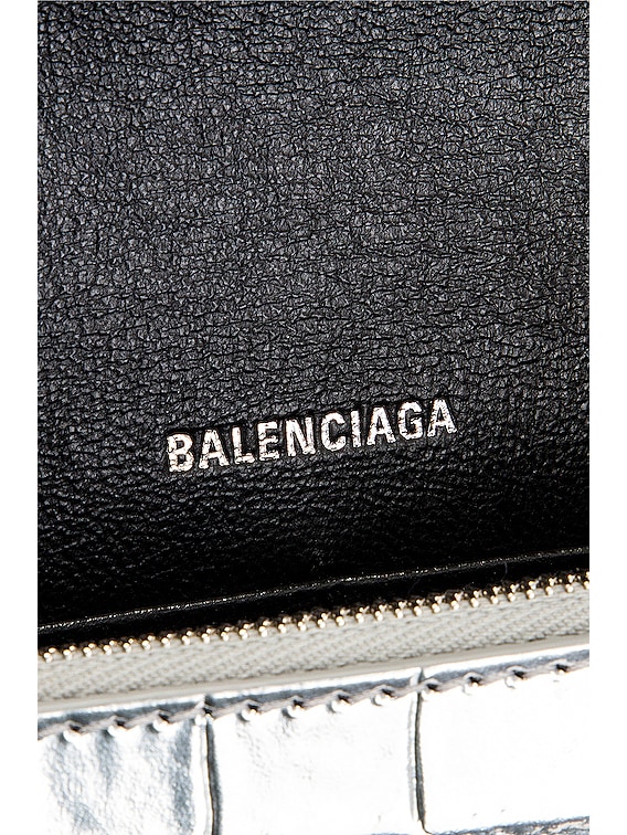 Balenciaga Hourglass Croc Embossed Leather Keyring Wallet Silver in Leather  with Silver-tone - US