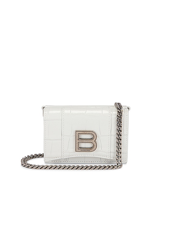 Balenciaga Hourglass White Leather Chain Wallet Bag New