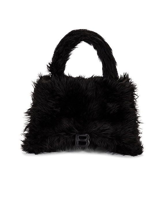 Black Balenciaga Logo Faux Fur Everyday XS Tote Bag