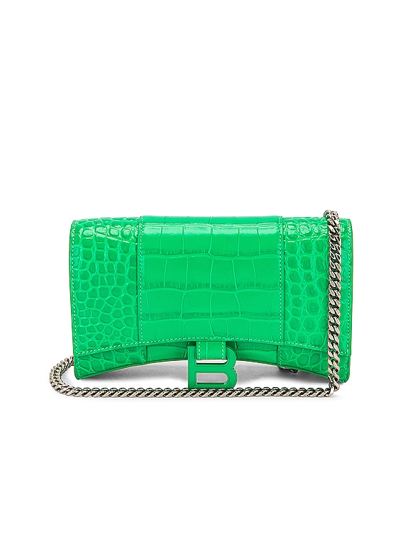 Green Hourglass croc-effect leather cross-body bag