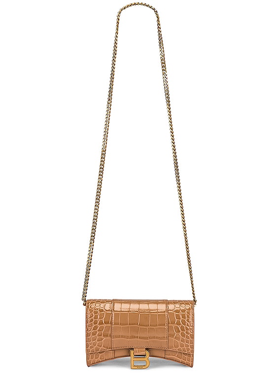 Balenciaga Hourglass Leather Wallet on A Chain Nude Beige