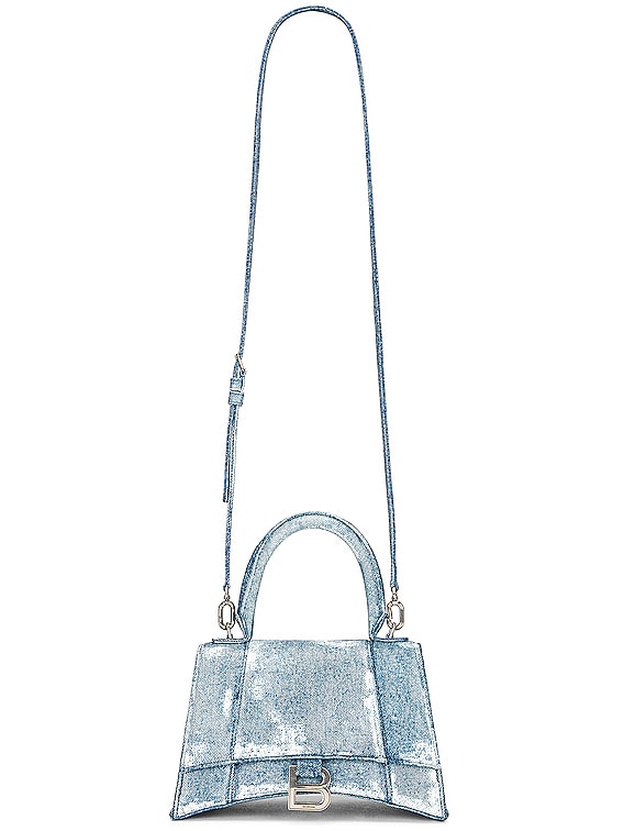 Balenciaga Hourglass Upcycled Denim Patchwork Top-handle Bag In