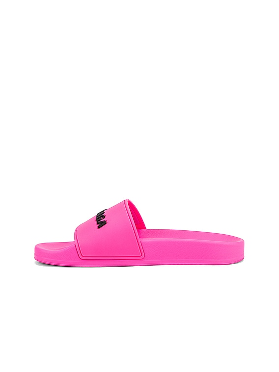 pink balenciaga pool slides
