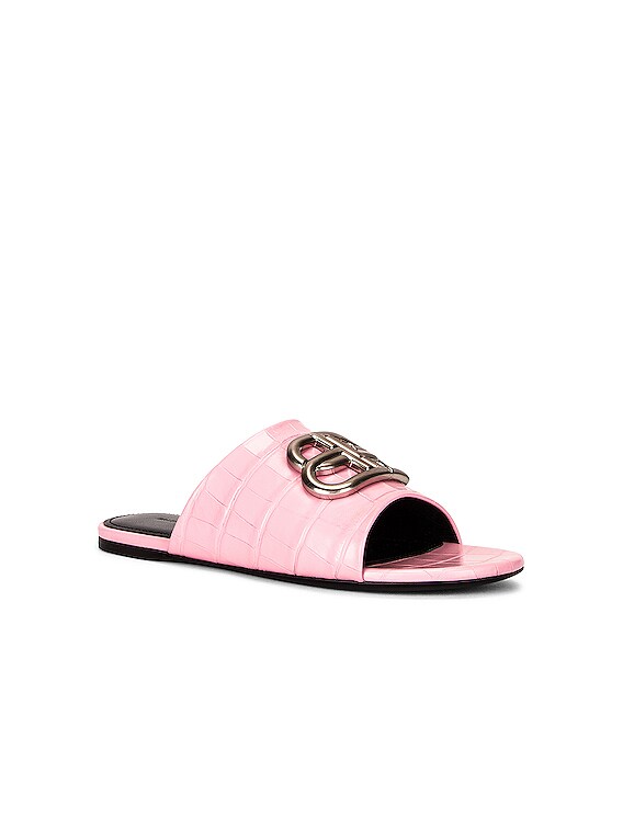 【BALENCIAGA】OVAL BB SLIDES Balenciaga Oval BB Sandals in Light Pink & Nickel | FWRD