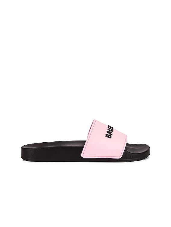 Balenciaga Rubber Logo Pool Slides in Pink & Black | FWRD display picture 2