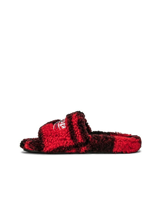 Balenciaga Furry Slides in Red & Black | FWRD