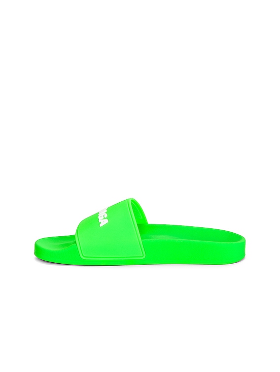 Balenciaga Pool Slides in Fluo Green White FWRD