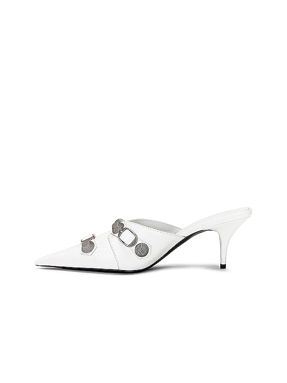 Balenciaga Cagole Mule in Optic White & Aged Nickel | FWRD