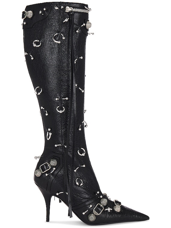 Balenciaga Cagole Pierced Boot in Black & Silver | FWRD