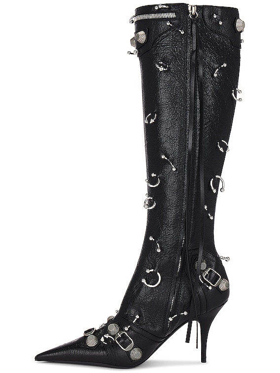 Balenciaga Cagole Pierced Boot in Black & Silver | FWRD