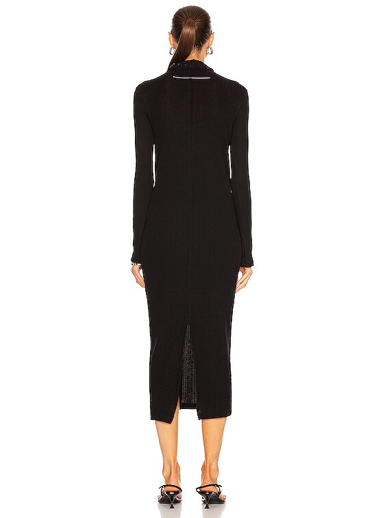Bassike Raised Neck Rib Knit Long Sleeve Dress in Black | FWRD