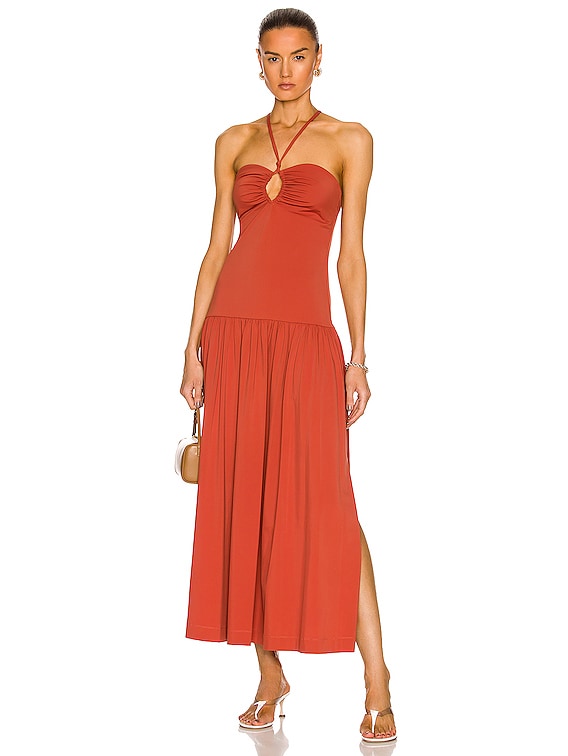 Bassike Knot Detail Maxi Dress in Burnt Orange | FWRD Bassike Knot Detail Maxi Dress in Burnt Orange | FWRD