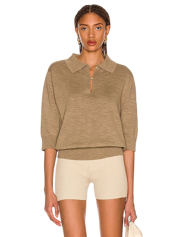 Bassike Placket Front Polo Knit Top in Artichoke | FWRD