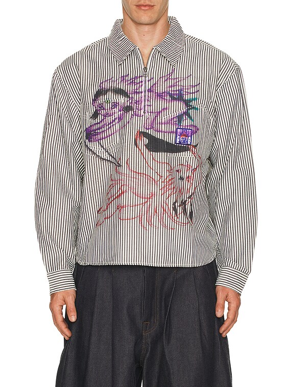 Brain Dead Angel Striped Half Zip Work Shirt in Natural | FWRD