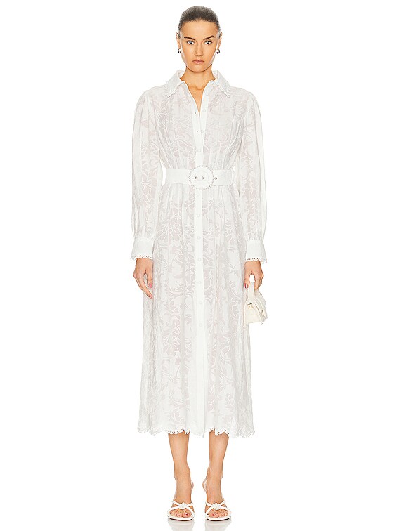 HEMANT AND NANDITA Ilara Shirt Buckle Belt Maxi Dress in White | FWRD