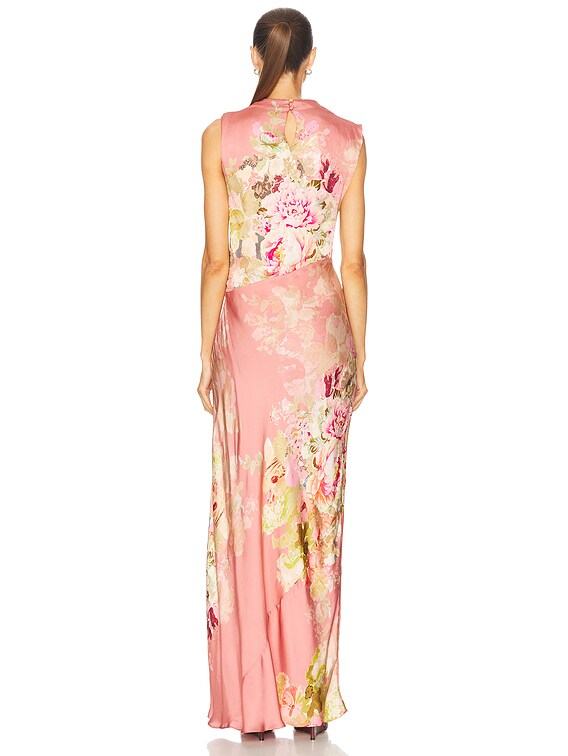 HEMANT AND NANDITA Sama Cowl Neck Long Dress in Peach Floral | FWRD