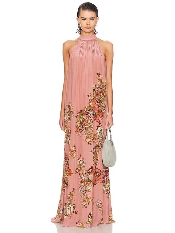 HEMANT AND NANDITA Back Tie Maxi Dress in Dusty Pink | FWRD
