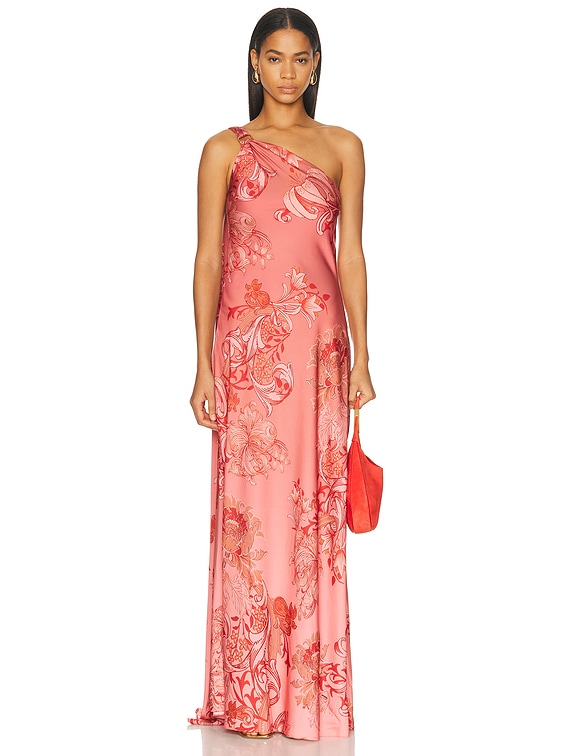 HEMANT AND NANDITA One Shoulder Sash Dress in Coral | FWRD