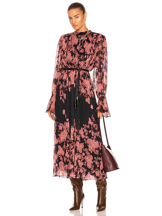 HEMANT AND NANDITA Luana Pleated Long Dress in Black | FWRD