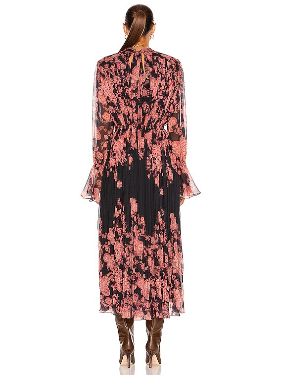 HEMANT AND NANDITA Luana Pleated Long Dress in Black | FWRD