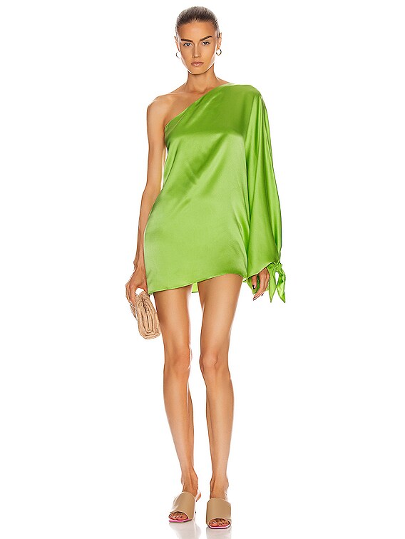 BERNADETTE Linda Silk Satin Dress in Apple Green | FWRD BERNADETTE Linda Silk Satin Dress in Apple Green | FWRD