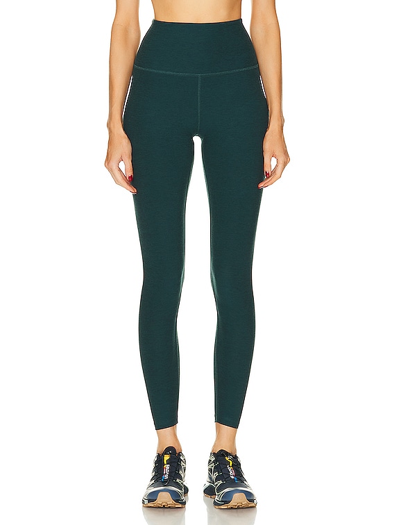 Beyond Yoga Spacedye Caught In The Midi High Waisted Legging in Midnight  Green Heather