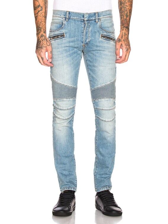 blue skinny biker jeans