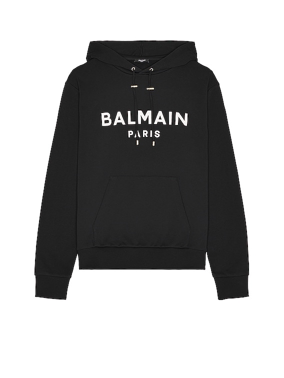 BALMAIN Balmain Printed Hoodie Noir & Blanc FWRD