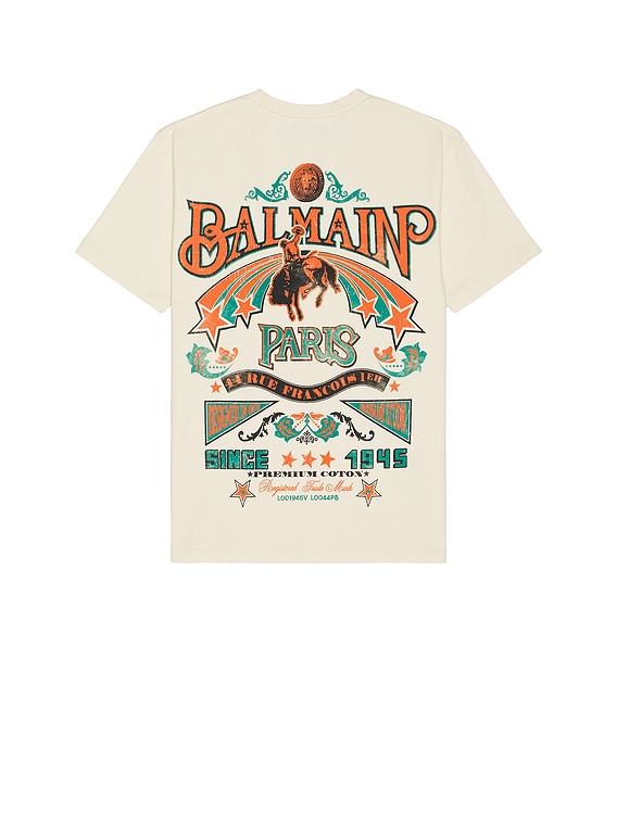 BALMAIN Back Western Print T-shirt in White | FWRD