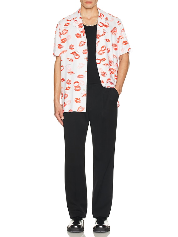 BALMAIN Kiss Print Pyjama Shirt in White & Red | FWRD