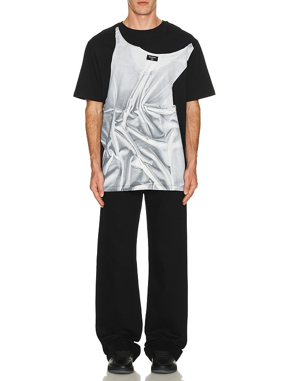 Tシャツ・カットソー BALMAiN Trompe l'oeil t-shirt BALMAIN Tank Top Trompe L'oeil T-Shirt in Black & White | FWRD