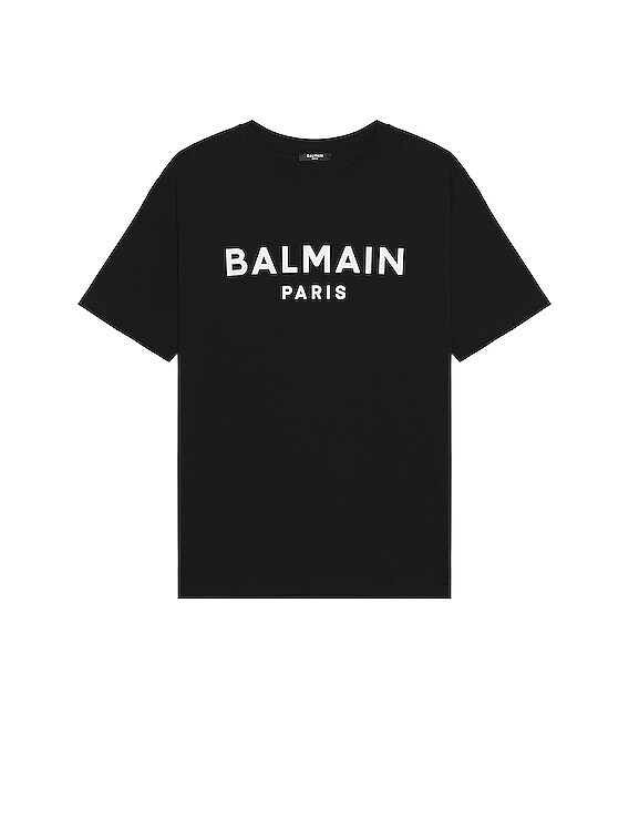 Balmain All Over Flock Logo Monogram Print Black T-shirt - T
